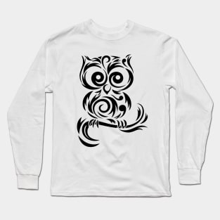 Little Owl Tribal # Black Long Sleeve T-Shirt